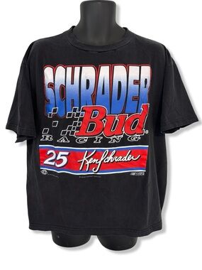 Vintage 90s NASCAR Schrader Bud Racing Graphic T-Shirt